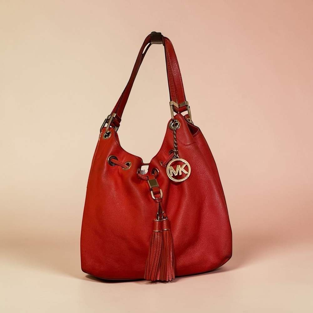 Michael kors Red Leather Tassel Hobo Bag with Gold Hardware bucket bag - Picture 2 of 12